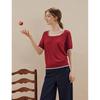 INMAN Ribbed Square Collar Short Sleeve Knit Top