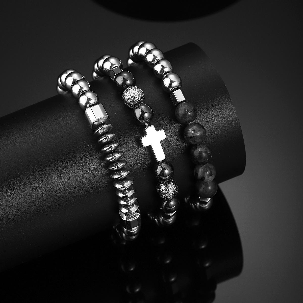 

Metal black gallstone bracelet men s simple cross multi-layer elastic tiger stone beaded bracelet срібний