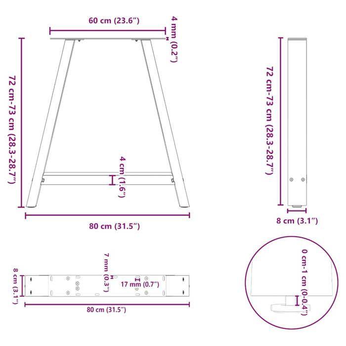 VidaXL Pieds de table à manger en forme de A, 2 pièces, 80 x (72-73) cm, acier 4012859