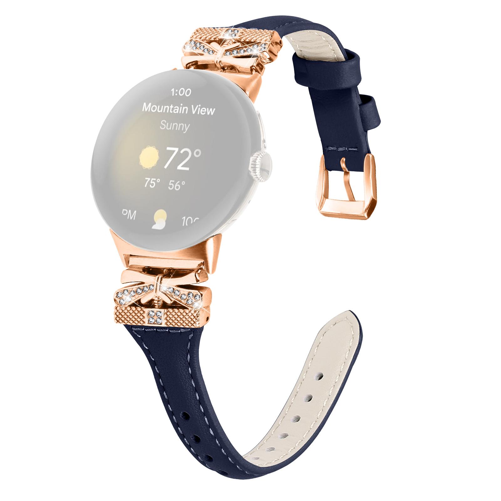 

Ремінець з рожево-золотою пряжкою для Google Pixel Watch 3 41mm/Watch 2/Pixel Watch Ремінець для годинника з натуральної шкіри теляти Dark Blue