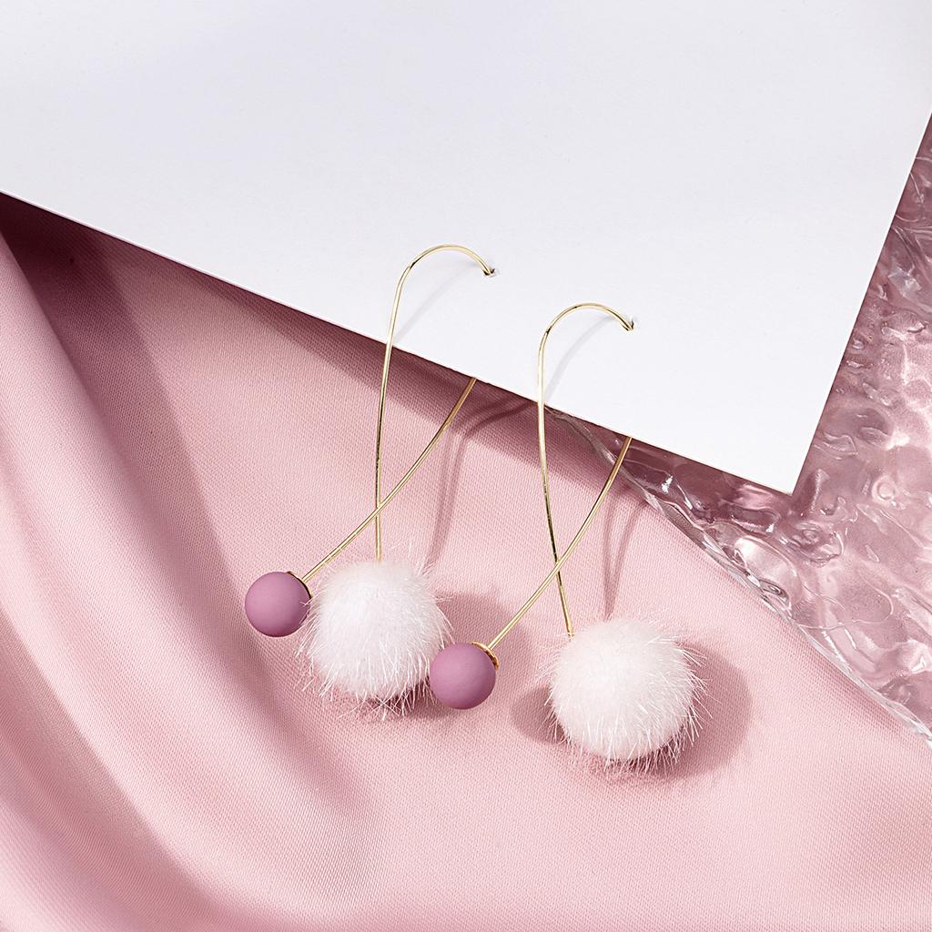 Autumn And Winter New Product Earrings For Women Showing Their Faces, Thin Hairball Earrings, Sweet Girl Cross Metal Earrings For Women