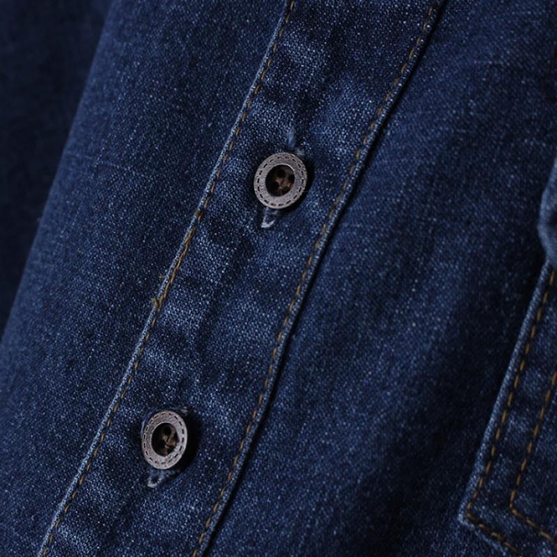 Shop Women Collar Neck Button Open Loose Fit Big Size Denim Shirt Light Blue 3