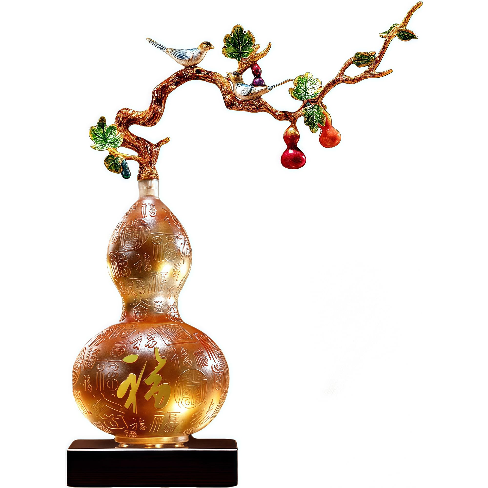 Aris & Juno Chinese Liuli Enamel Gourd Sculpture Feng Shui Fortune Decor with 100 Blessings Carving янтарь