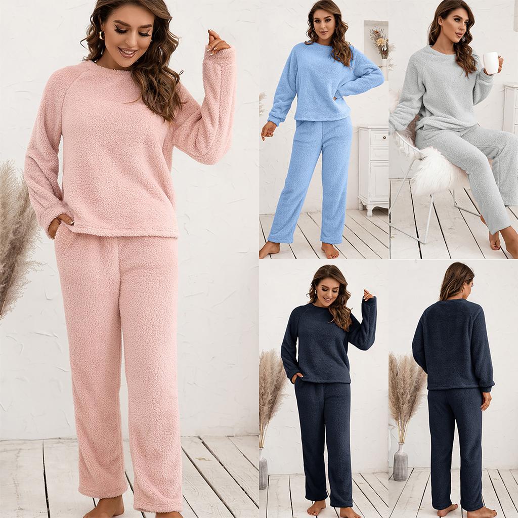 Women's Fashion And Winter Set Loose Casual Loungewear Reversible Plush Two-Piece