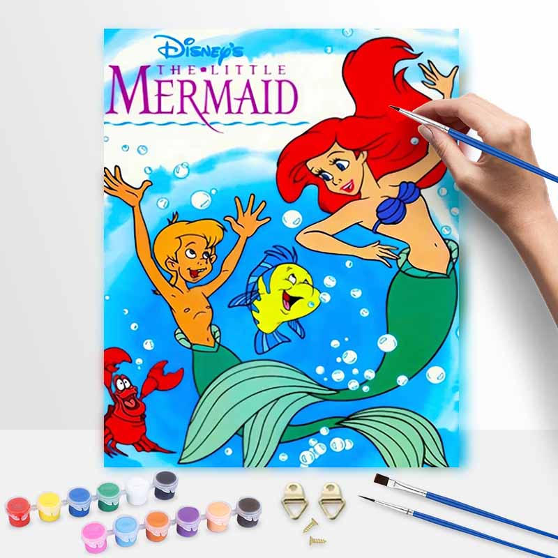 Disney Little Mermaid oil painting kit painting art home bedroom wall decoration handmade diy gift Ariel Flounder Sebastian 20x30cm