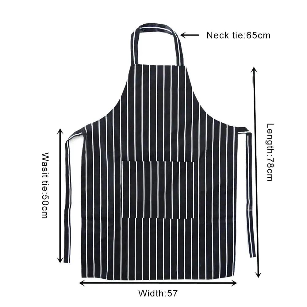 Adjustable Half-length Adult Apron Striped Hotel Restaurant Chef Waiter Apron Kitchen Cook Apron with 2 Pockets
