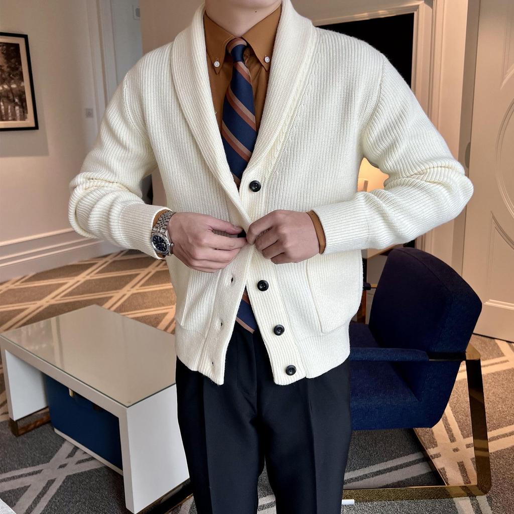 Men's 2023 Autumn/Winter V-neck British Retro Slim Knit Cardigan Sweater