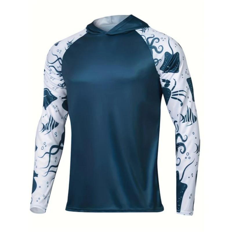 Men's Outdoor Sports Long-Sleeved Hoded Fishing Wear Lightweight Sun-Protection UPF+50 Luya Fish