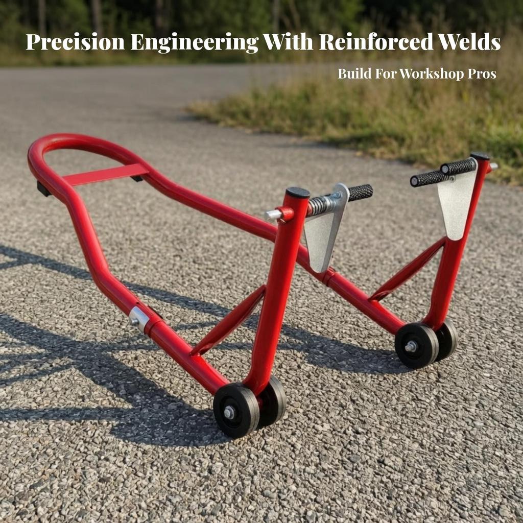 HeavyDuty Motorcycle Front Wheel Stand | Sturdy Tubular Iron Frame, Secure Clamp, Support