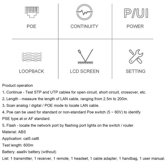 Wire Checker LCD Display Cable Location Technology ABS POE Wire Checker for Tracing Ethernet LAN Wires