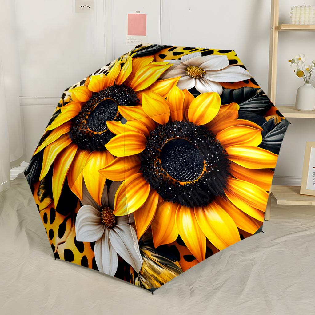 Cosmic Sunflower Bloom Compact Travel Automatic Umbrella with 8-Rib Compact Design All-Season Umbrella for Travel Elegant Women's Umbrella