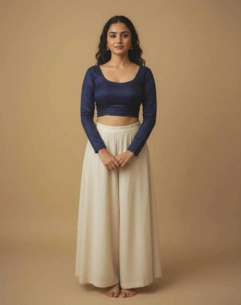 Women's Round Neck Ethnic Blouse Indian Bollywood Cotton Blend Crop Top Choli