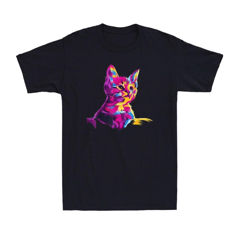 Cute Colourful Cat Shirt Funny Cat Kitten Lovers Novelty Men s Cotton T-Shirt XXXL
