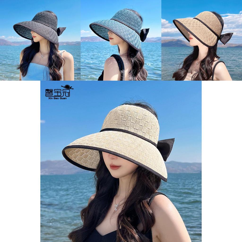 Summer Straw Sun Hat With Large Brim And Butterfly Knot For Women