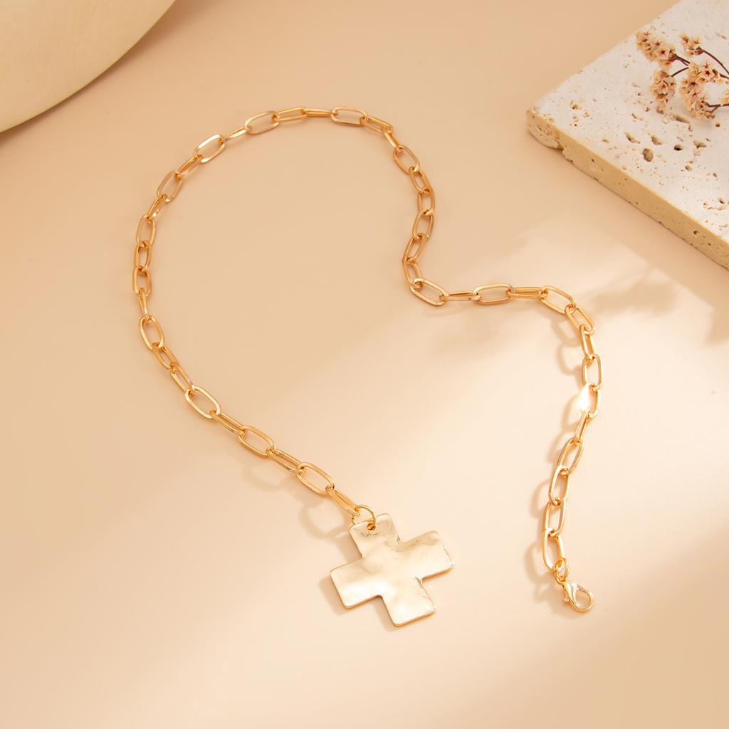 Hip-Hop Style Metal Cross Pendant Necklace, Simple Geometric Chain Collarbone Chain Necklace Necklace Women