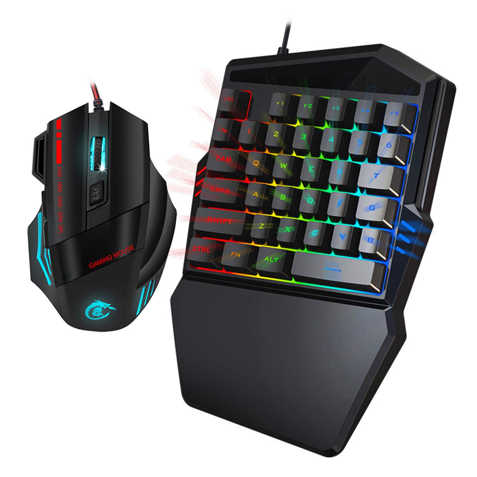 

Gaming Keyboard Mouse Set J50 35Keys USB Wired Gaming Mouse Keyboard Combo LED Colorful Backlight FN Multimedia Shortcut Keys One-handed One-handed