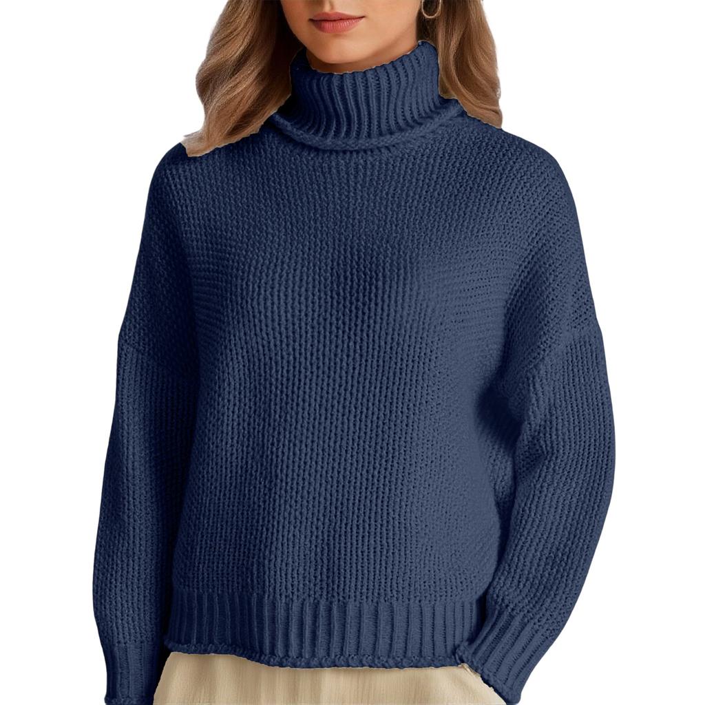 Damen Gestrickter Rollkragen Farbe Warmer Basisschicht Pullover