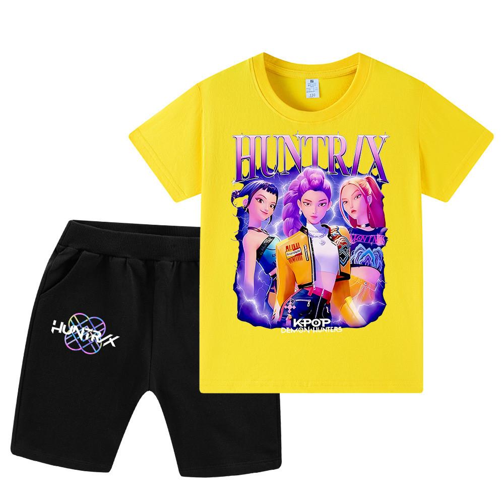 WA1228 Kids Boys Girls Kpop Rumi Zoey Mira Print Short Sleeves T-shirt Shorts Pants Sets