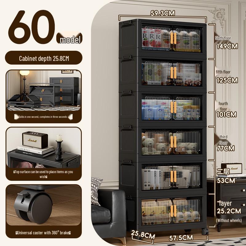 Foldable Plastic Storage Box with Wheels - Multi-layer Organizer Cabinet for Bedroom and Bedside