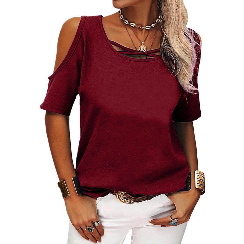2023 Spring/Summer Women's Off-Shoulder Solid Loose T-Shirt