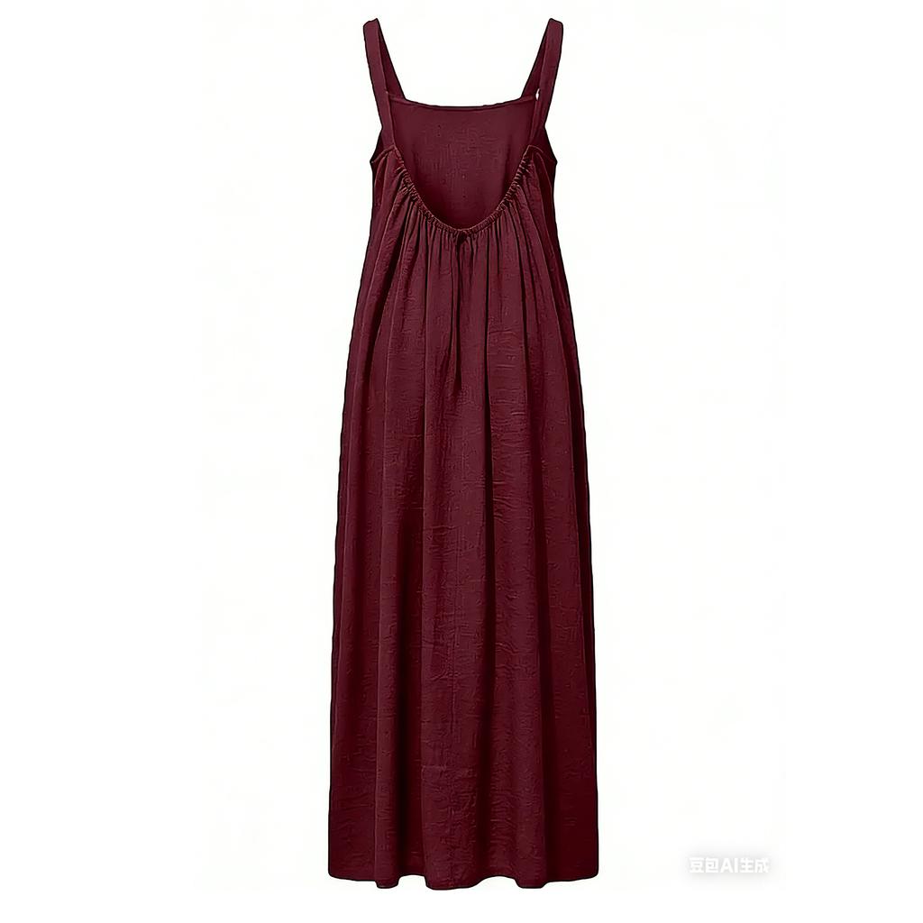 Women's Color Casual Camisole Regular Pleated Dress Long Skirt