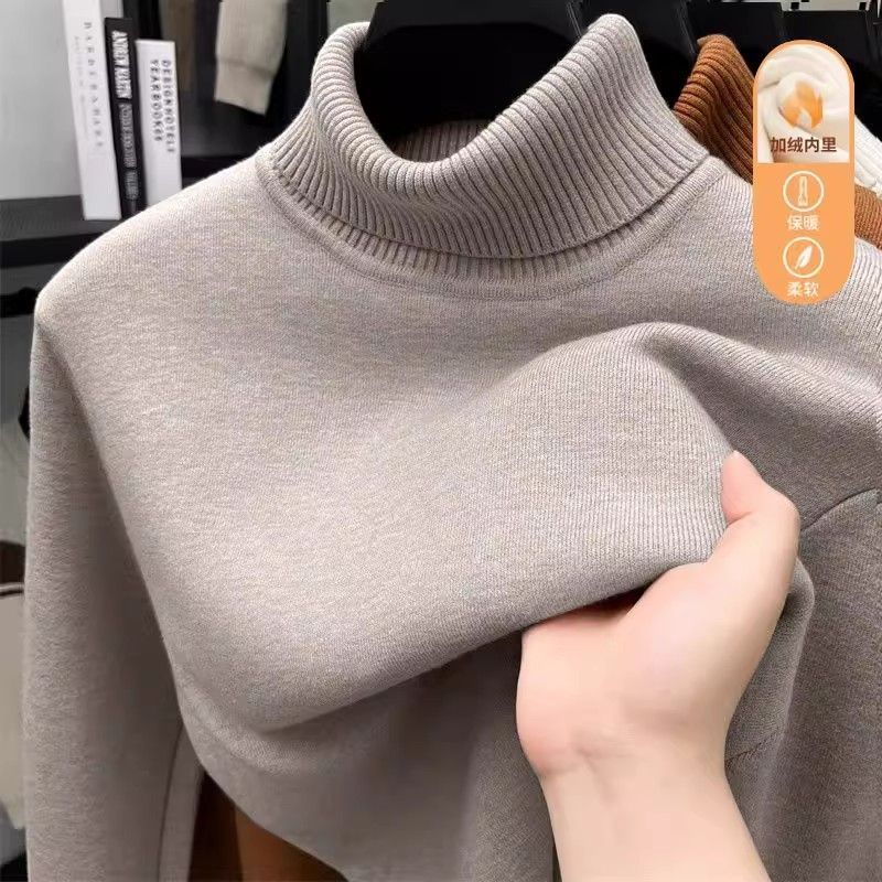 One-piece Velvet Turtleneck Sweater for Men In Autumn Winter Velvet Thickened Shirt Warm Knitted Sweater with Pullover Inside