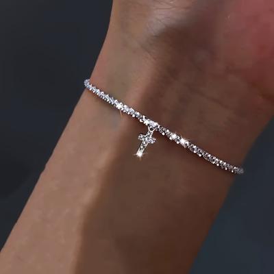 Damesarmband Glanzend oppervlak met hanger Verstelbare lengte Glans Zilverkleur Polssieraad