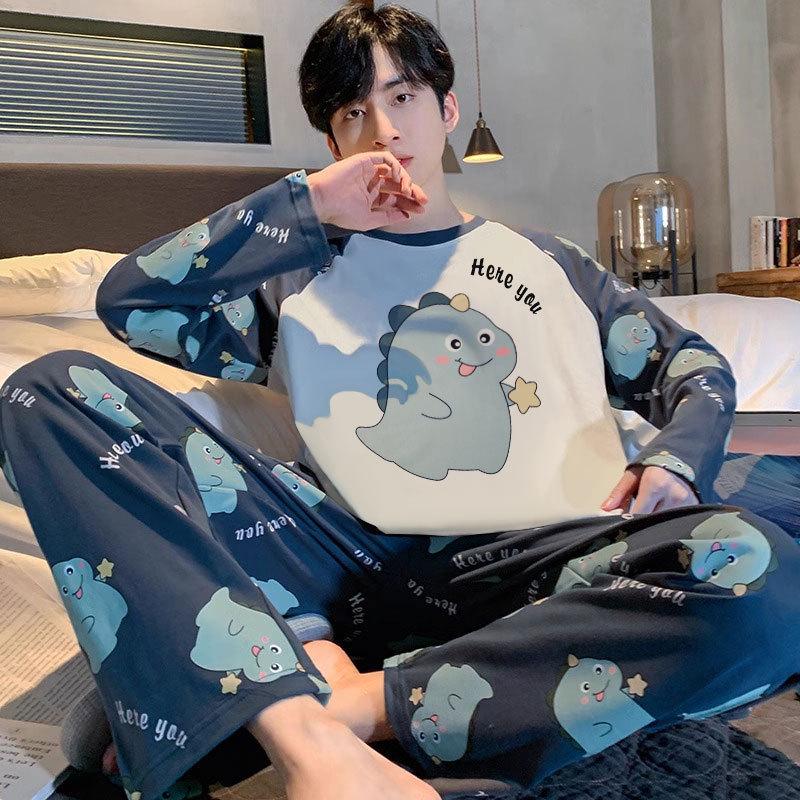 High-Quality Men's Korean-Style Loose Long-Sleeve Pajamas for Spring/Autumn – Casual, Versatile Homewear Set