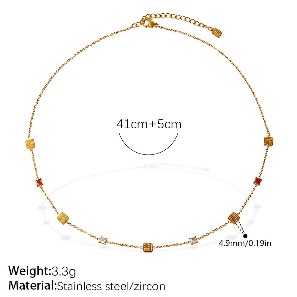 Fashion Minimalist Square Sugar Zircon Necklace, 18K Gold Plated Non-fading Daily Clavicle Chain 1