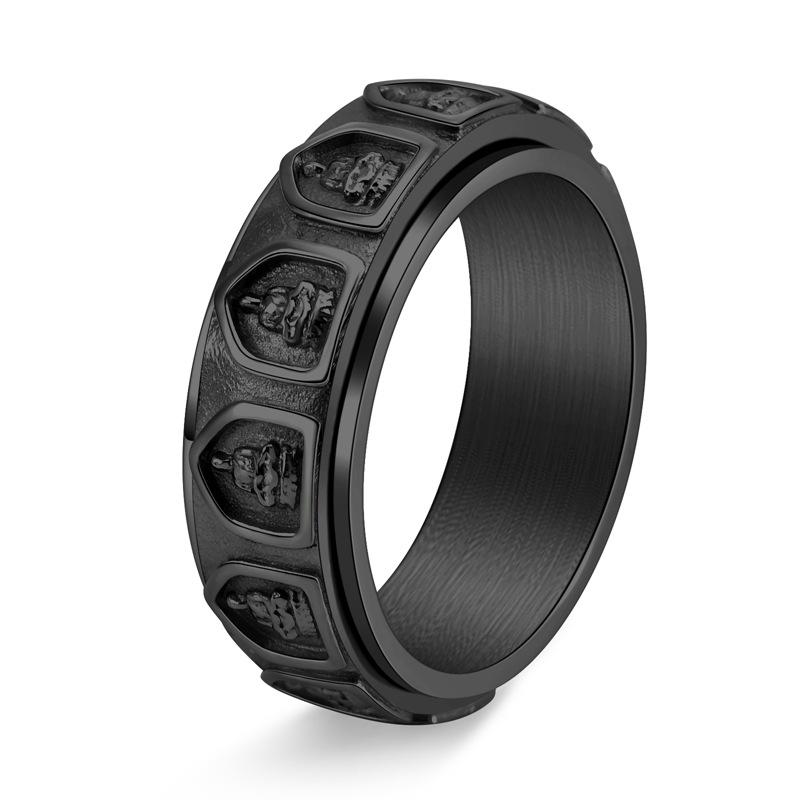Chinese Style Personalized Men's Concave-convex Design Eighteen Arhats Rotating Ring Plated with 18K Gold Jewelry Ring