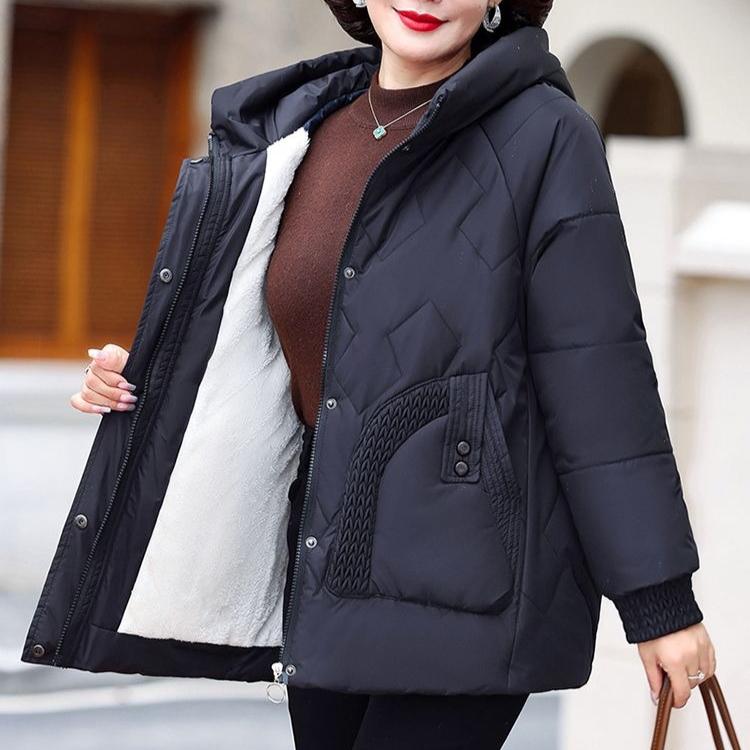 Womens Winter Fleece Lined Hooded Coat Thick Warm Jacket Plus Size Fashion Outerwear for Mom