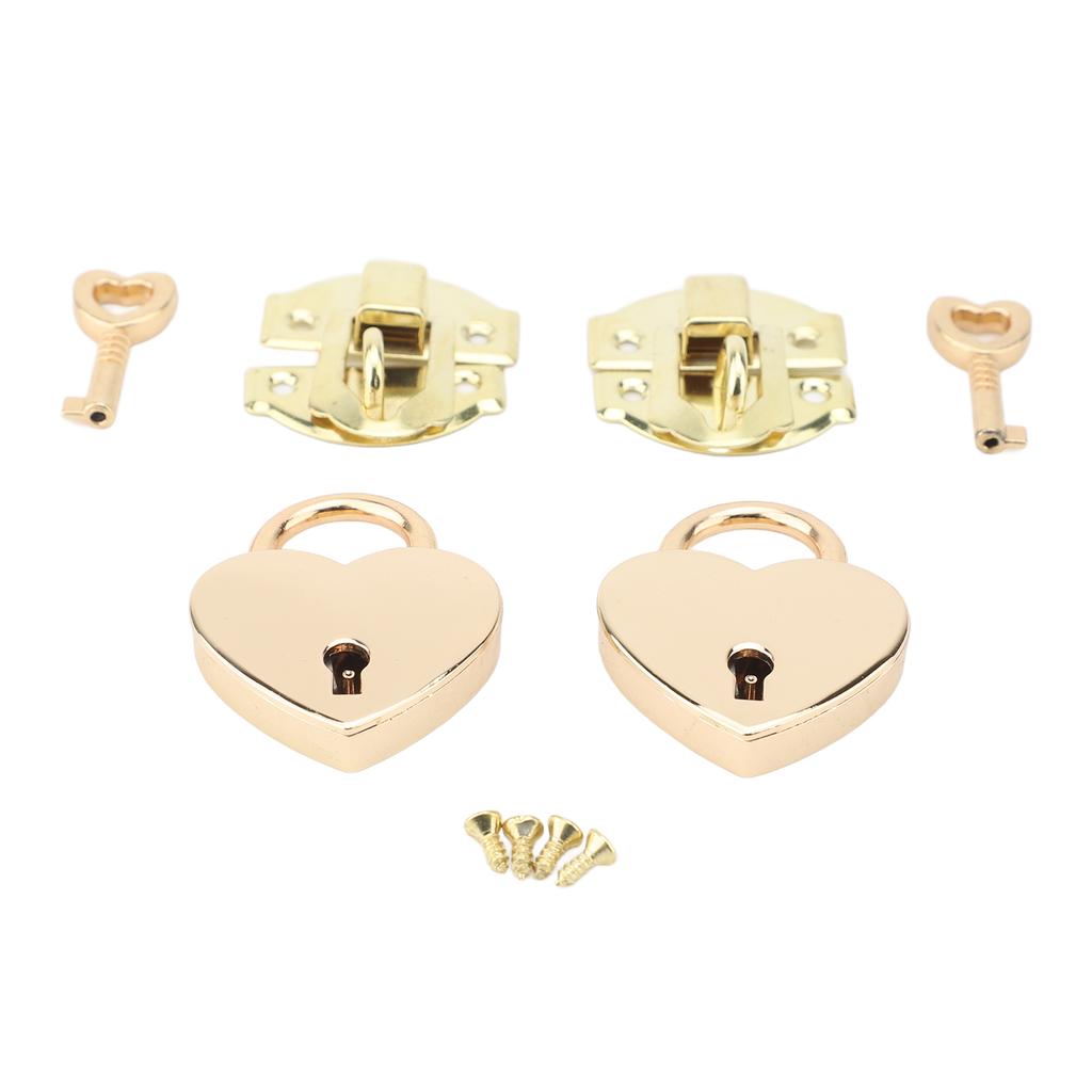 2 Sets Wooden Box Hasp Padlock Set Antique Zinc Alloy Hasp Clasp and Hrt Shaped Padlocks with Keys