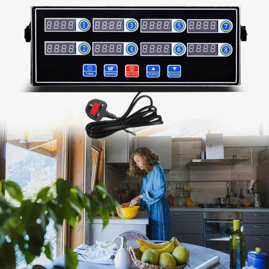 Kitchen Timer Stainless Steel Casing Digital Countdown Timer with 8-Channel LED Display Professional Calculagraph Timer