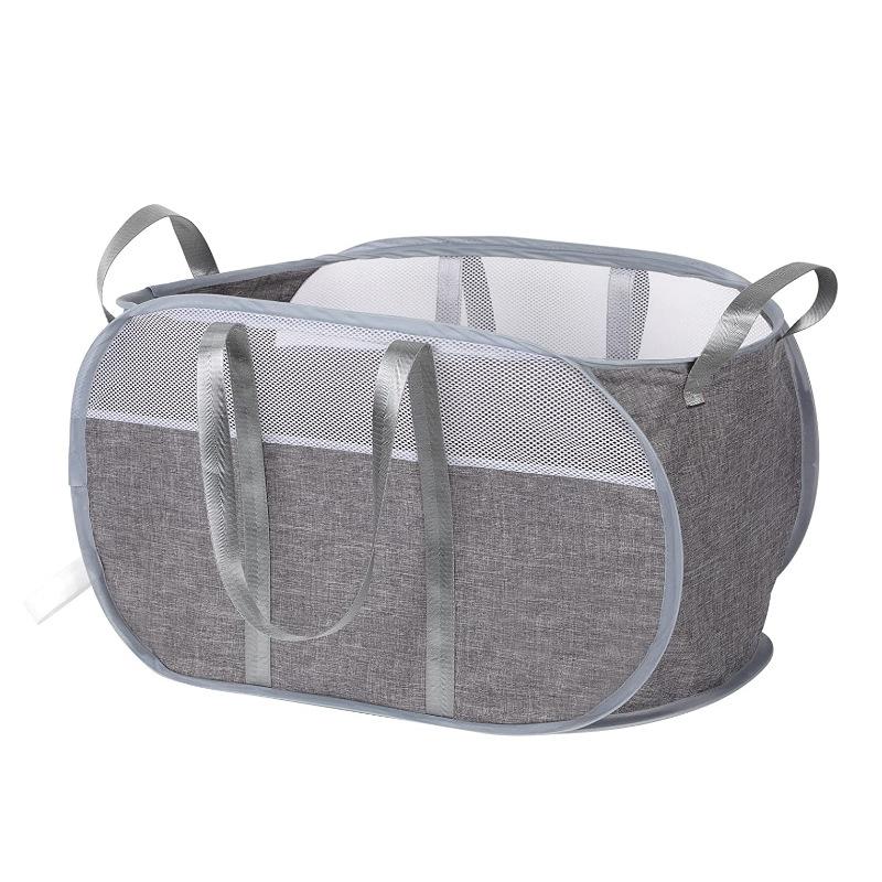 Folding Laundry Basket with Handle Clothes Toy Storage Basket Hollow Mesh Breathable Household Laundry Hamper Home Organizer