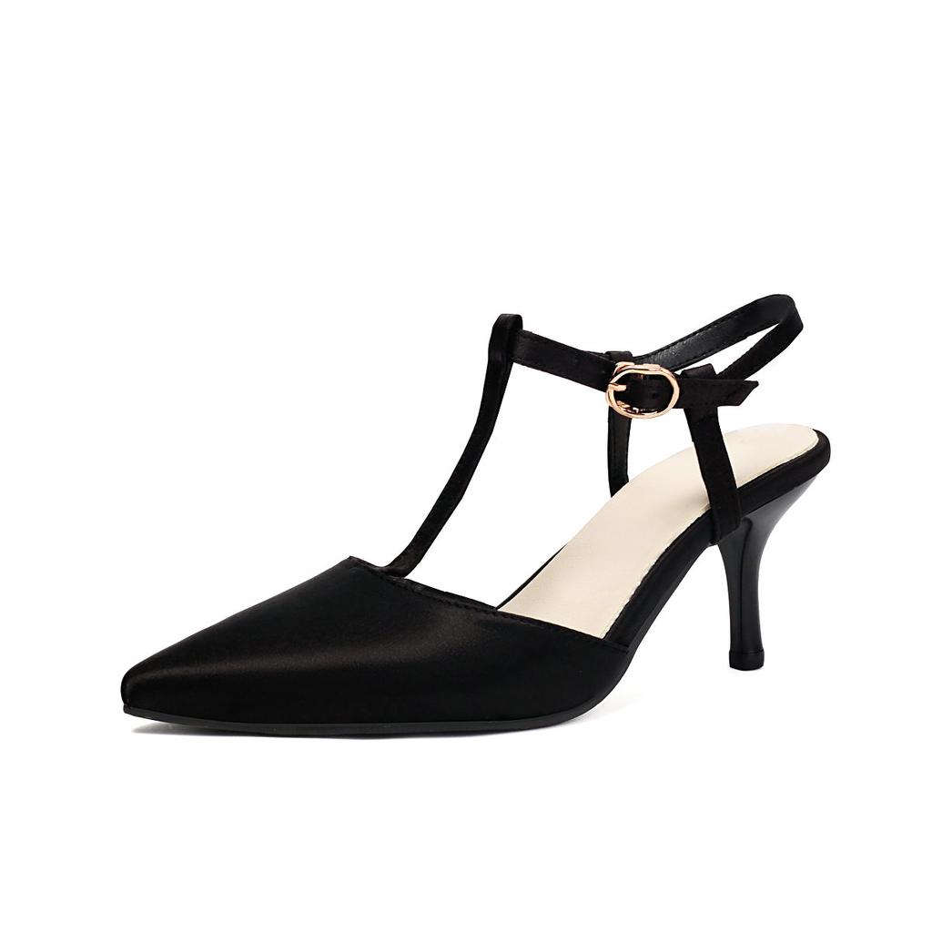 Women's Cute Wedding Party Sandals Comfortable Kitten Heel Dress Shoes T Strap Closed Pointed Toe Elegant Walk Wear