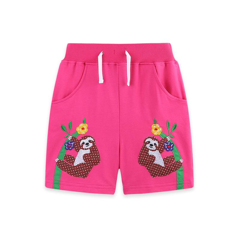 Children s Shorts with Cartoon Animal Embroidery Girls  Sports Trousers Summer Casual Cropped Trousers for Younger Children 7Y(125cm)