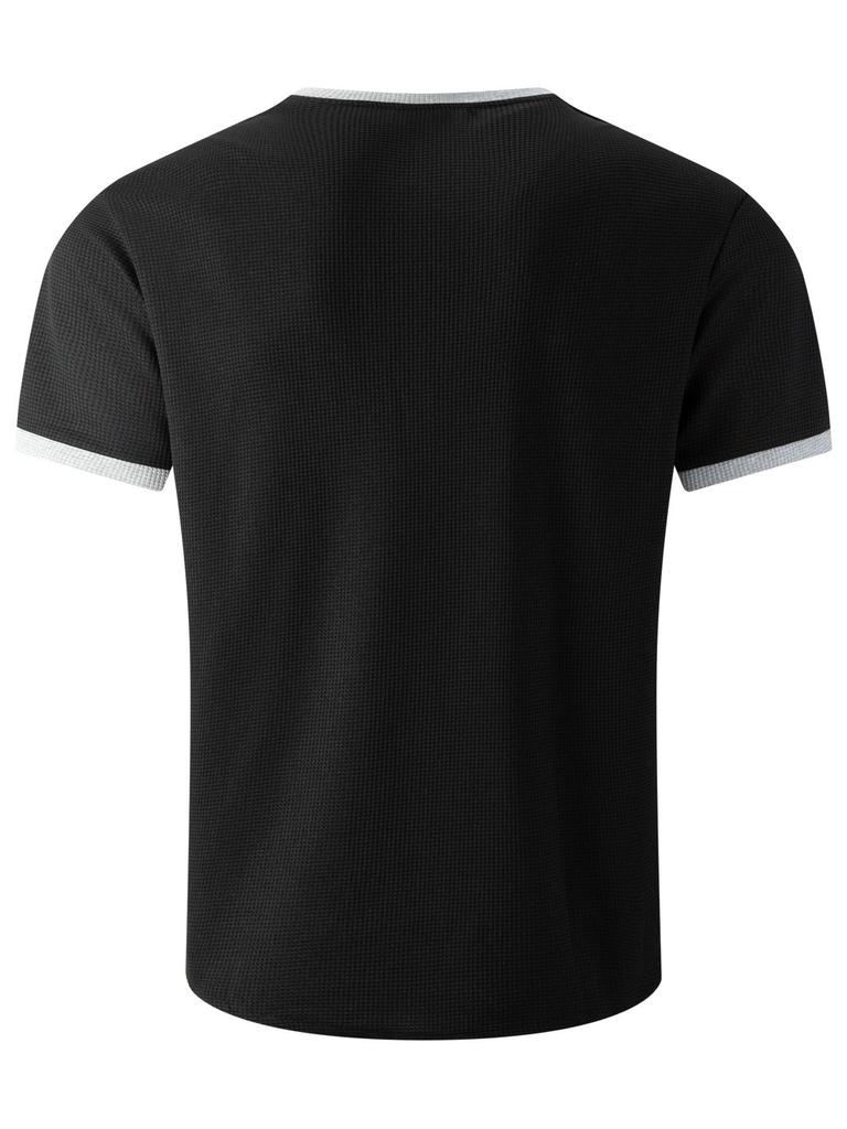Mens Waffle Solid Color V Neck Short Sleeve Loose Casual T Shirt Mens Tops