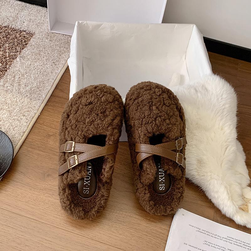 Leopard print fluffy shoes 2025 autumn and winter new thick-soled outer wear versatile fashion warm and height-increasing plush cotton slippers