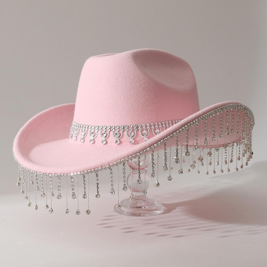 Popular Women's British Elegant Hat with Luxurious Rhinestone Chain and Rhinestone Tassels for Engagement and Vacation