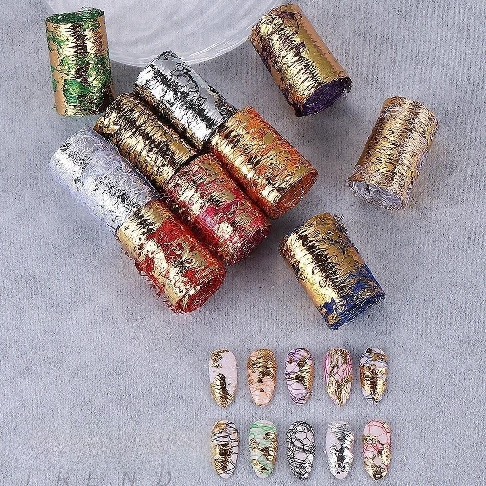 10 Rollen/Box Nagelsticker Decals 3D Gold Silber Aluminiumfolien Papier Floral Chamäleon Nail Art Dekorationen für Maniküre Dekoration