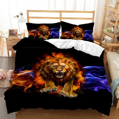 Juego de funda nórdica con temática de animales salvajes, estampado 3D de lobo, sol, león y tigre, tamaño king y queen, para niños y niñas.