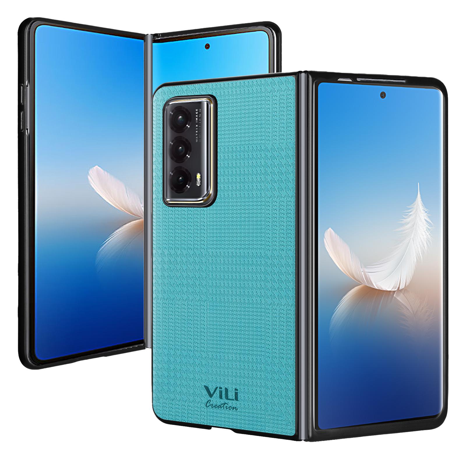

VILI TH Series for Honor Magic Vs2 5G Phone Cover Shockproof PU Leather Coated PC+TPU Case Cyan