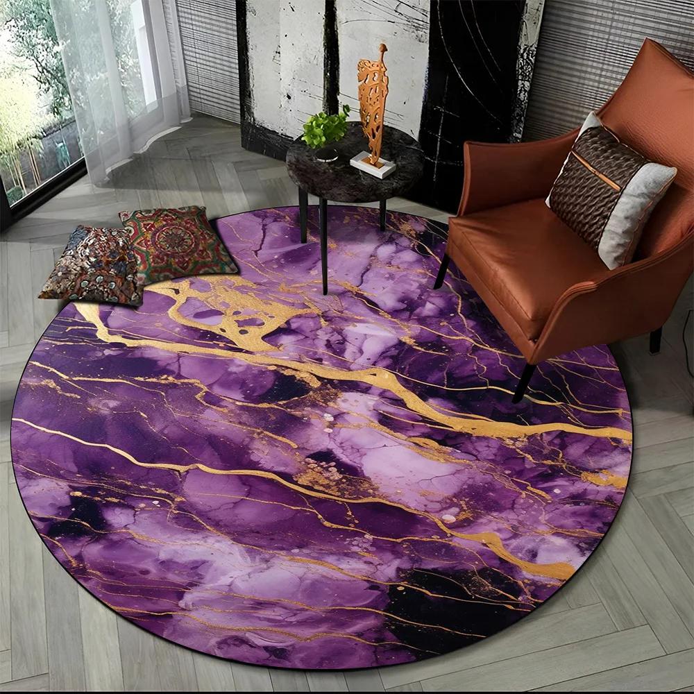3D Luxurious Colour Marble Blue Green Gold Round Carpet Rug for Living Room Bedroom Child Chair Decor,Pet Area Rug Non-slip Mat