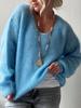 Soft and Fluffy V-Neck Long Sleeve Sweater Women's Autumn Winter Pullover Solid Color Lazy Style Loose Knit Top