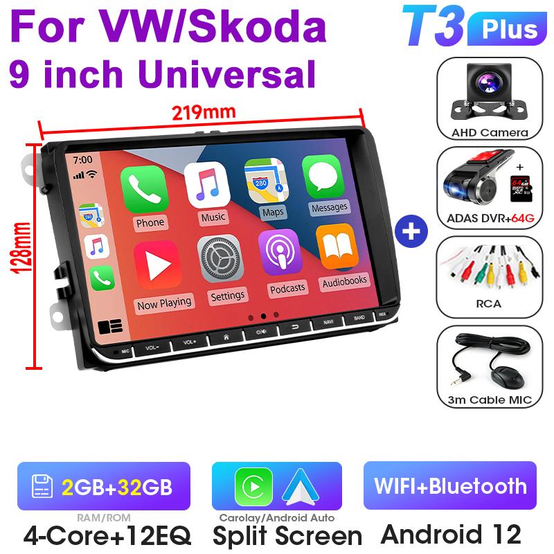 9 Inch Car Radio Android 12 For VW Volkswagen Skoda Octavia Golf Passat B6 B7 Polo Jetta Tiguan Touran 2 Din Autoradio Carplay