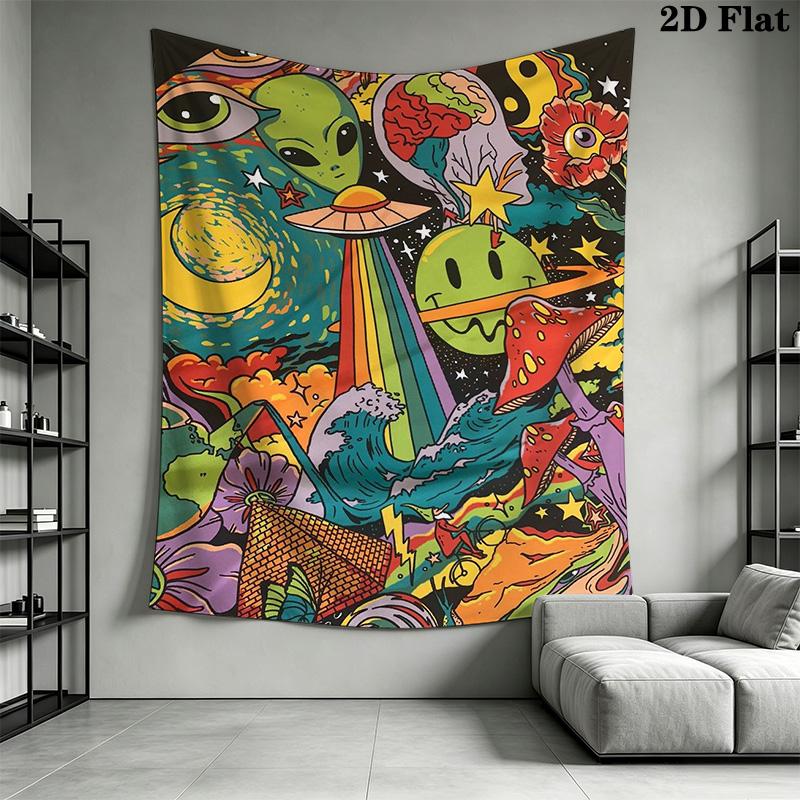 Whimsical UFO & Space Pattern Home Decor Tapestry, Wall Hanging, Decorative RV Wall Cloth.ZGT0914426