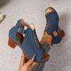 Large-Size Summer New Chunky High-Heel Roman Peep-Toe Hollow-Out Buckle Sandals