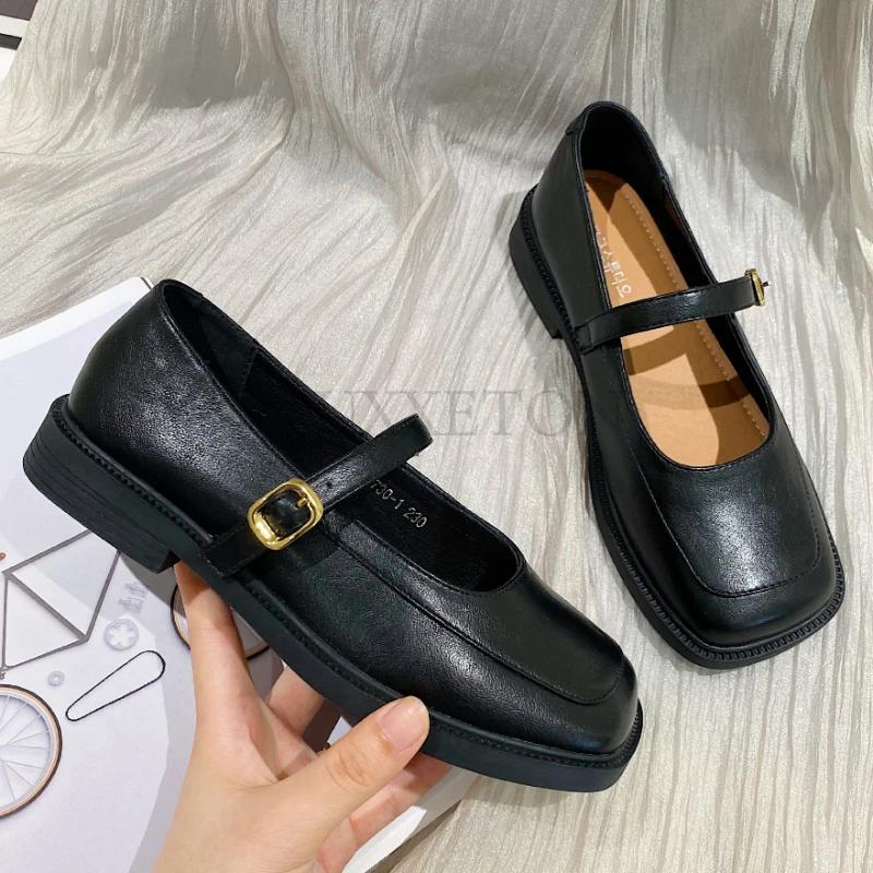 Shallow Mouth Retro Dámské Boty Oxfordky Ležérní Dámské Tenisky Britský styl Hranatá špička Letní Nové Kožené Preppy Šaty