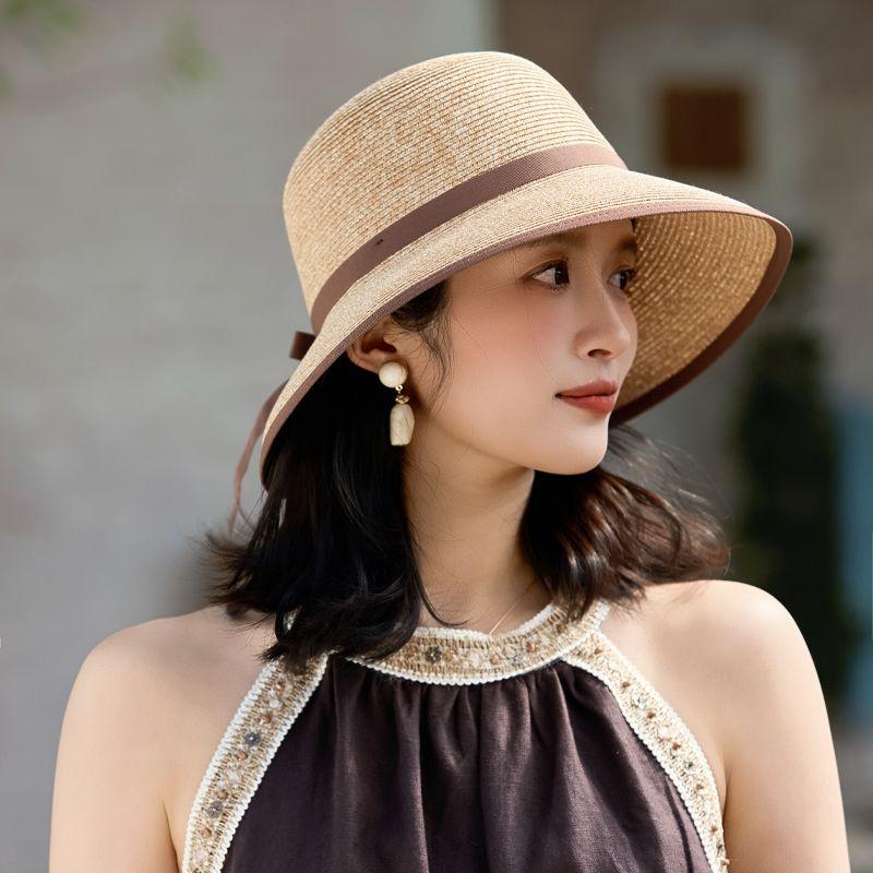 Summer New Hat Women's Sunshade Sunscreen Streamer Lafite Straw Hat Summer Travel
