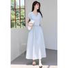VICTORIA&VERA Summer V-Neck Drop-Shoulder Tie-Waist Midi Dress